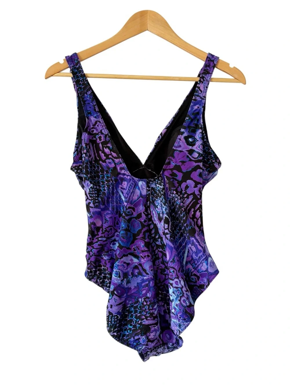 Womens Printed Swimsuit XL? Purple Blue Black Ruched Wireless Padded Cups Beach